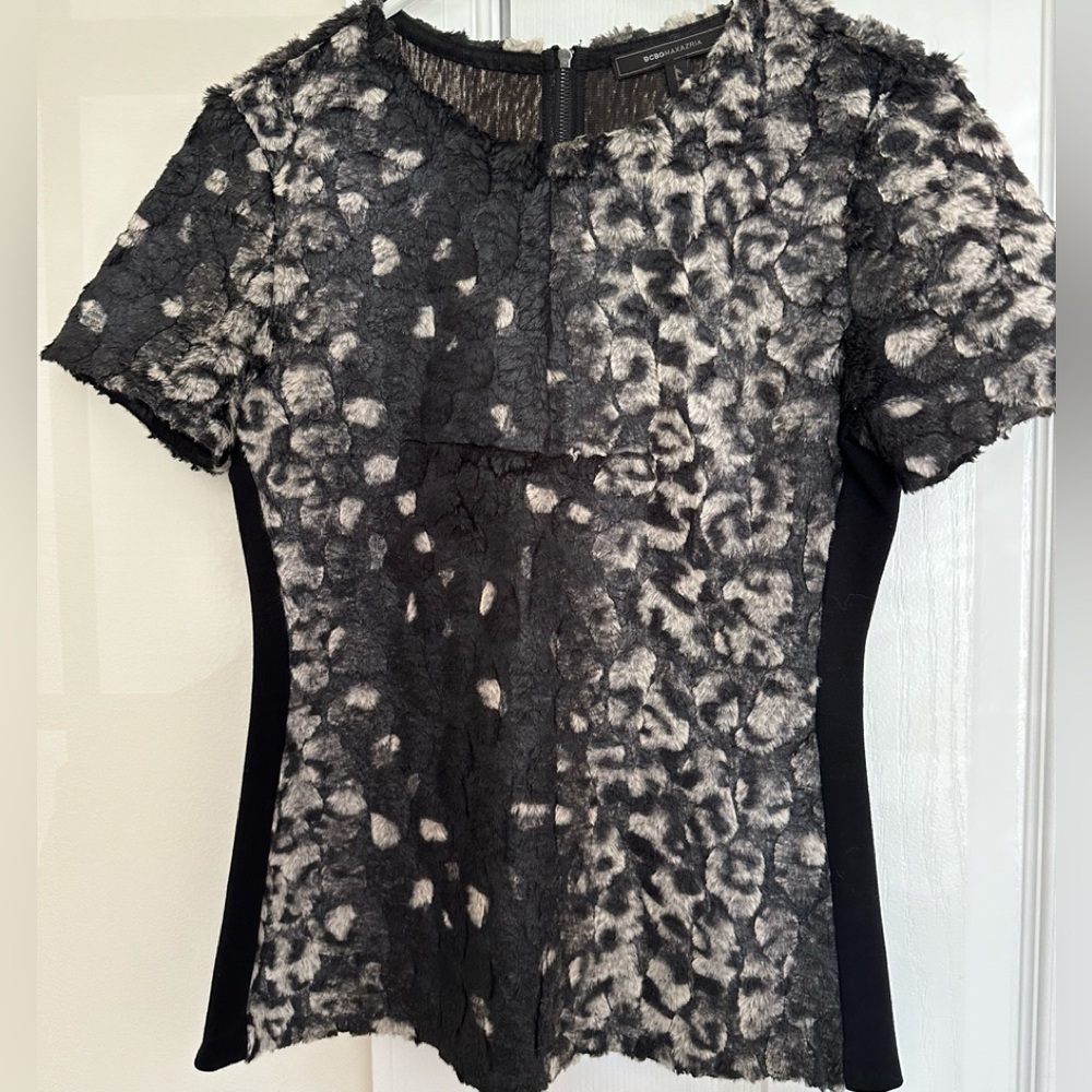 BCBG tull black and cream textured blouse size small